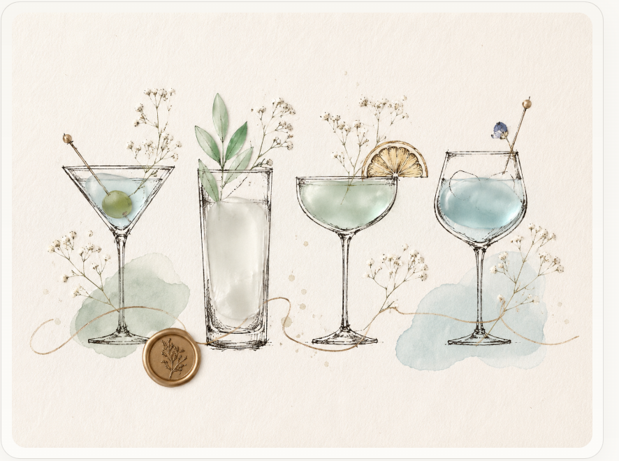 Illustrazione mixology con cocktail botanici